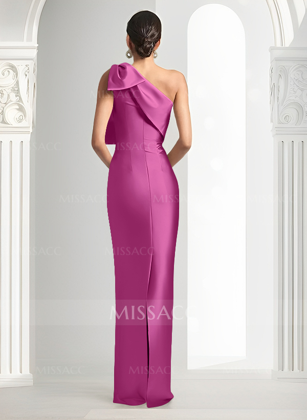 Sheath/Column One-Shoulder Satin Evening Dresses With Bow(s)