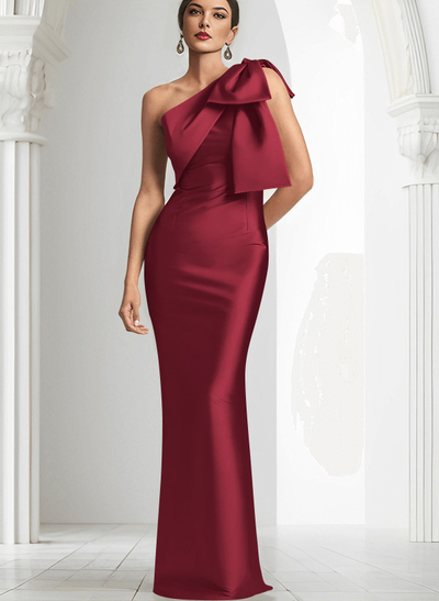 Sheath/Column One-Shoulder Satin Evening Dresses With Bow(s)