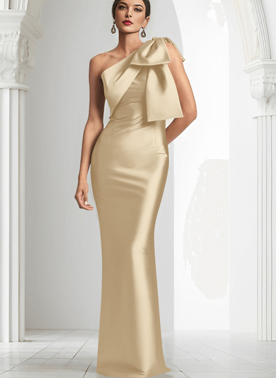Sheath/Column One-Shoulder Satin Evening Dresses With Bow(s)