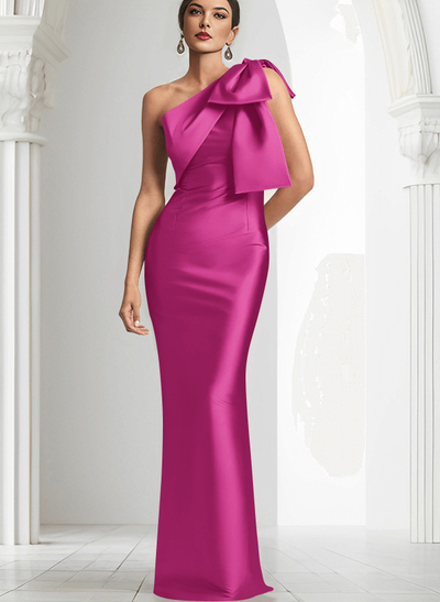 Sheath/Column One-Shoulder Satin Evening Dresses With Bow(s)