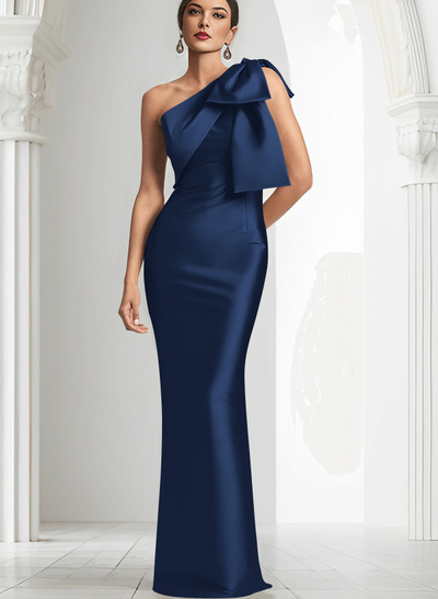 Sheath/Column One-Shoulder Satin Evening Dresses With Bow(s)
