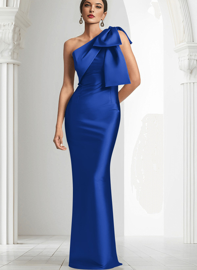 Sheath/Column One-Shoulder Satin Evening Dresses With Bow(s)