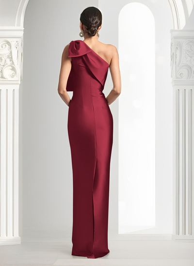 Sheath/Column One-Shoulder Satin Evening Dresses With Bow(s)