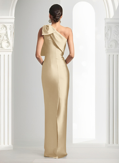 Sheath/Column One-Shoulder Satin Evening Dresses With Bow(s)