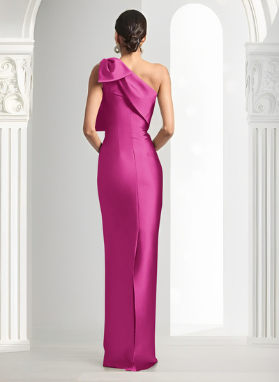 Sheath/Column One-Shoulder Satin Evening Dresses With Bow(s)