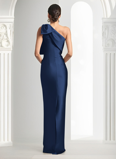Sheath/Column One-Shoulder Satin Evening Dresses With Bow(s)