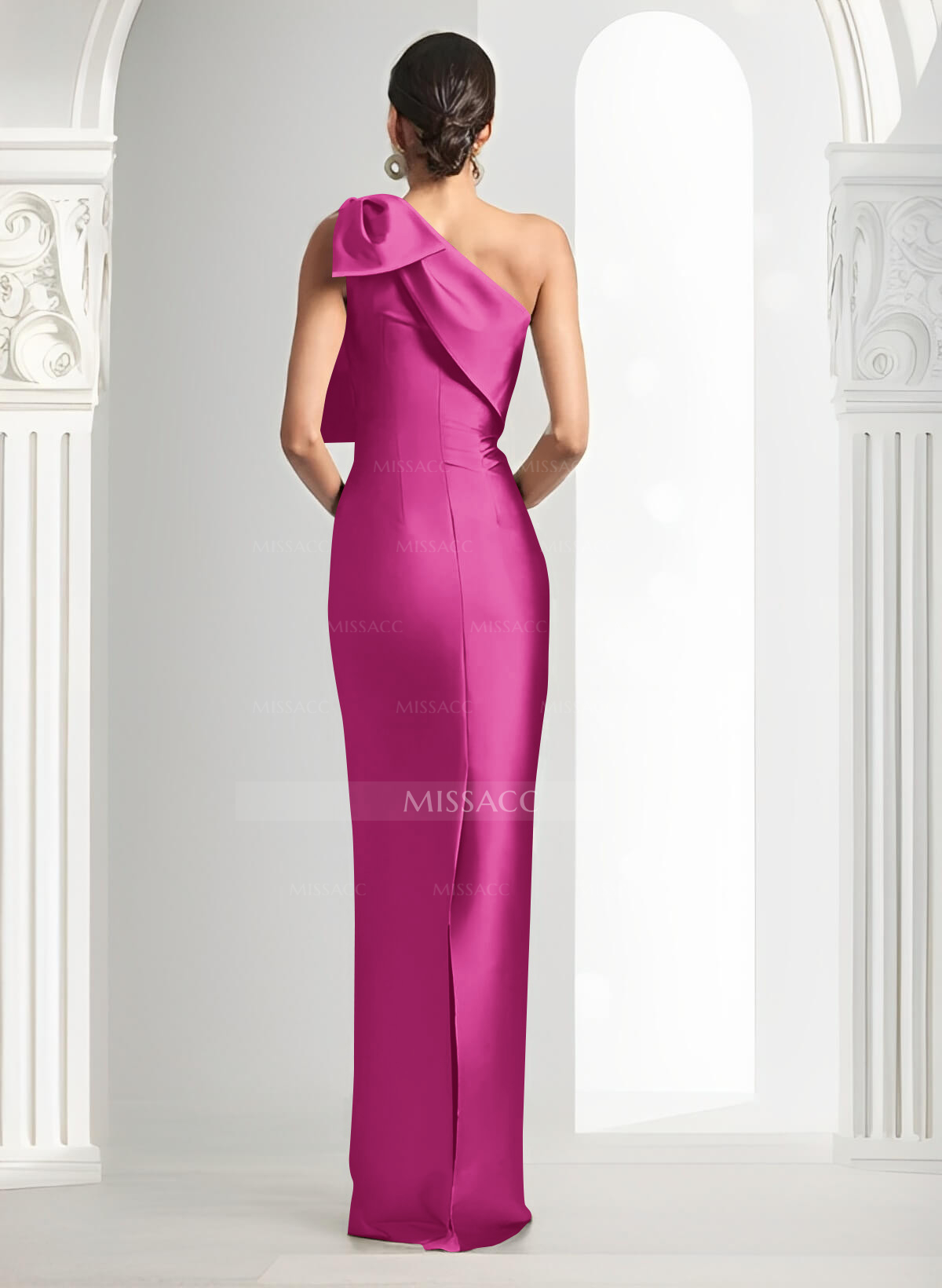 Sheath/Column One-Shoulder Satin Evening Dresses With Bow(s)