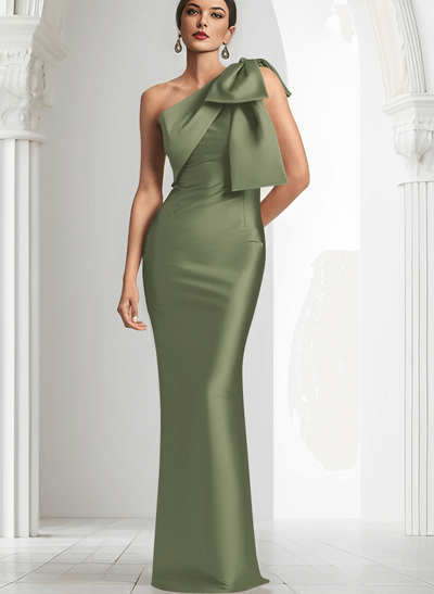 Sheath/Column One-Shoulder Satin Evening Dresses With Bow(s)
