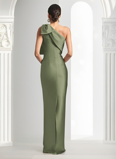 Sheath/Column One-Shoulder Satin Evening Dresses With Bow(s)