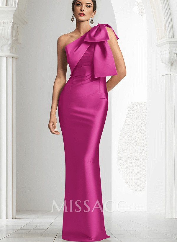 Sheath/Column One-Shoulder Satin Evening Dresses With Bow(s) Sheath/Column One-Shoulder Satin Evening Dresses With Bow(s)