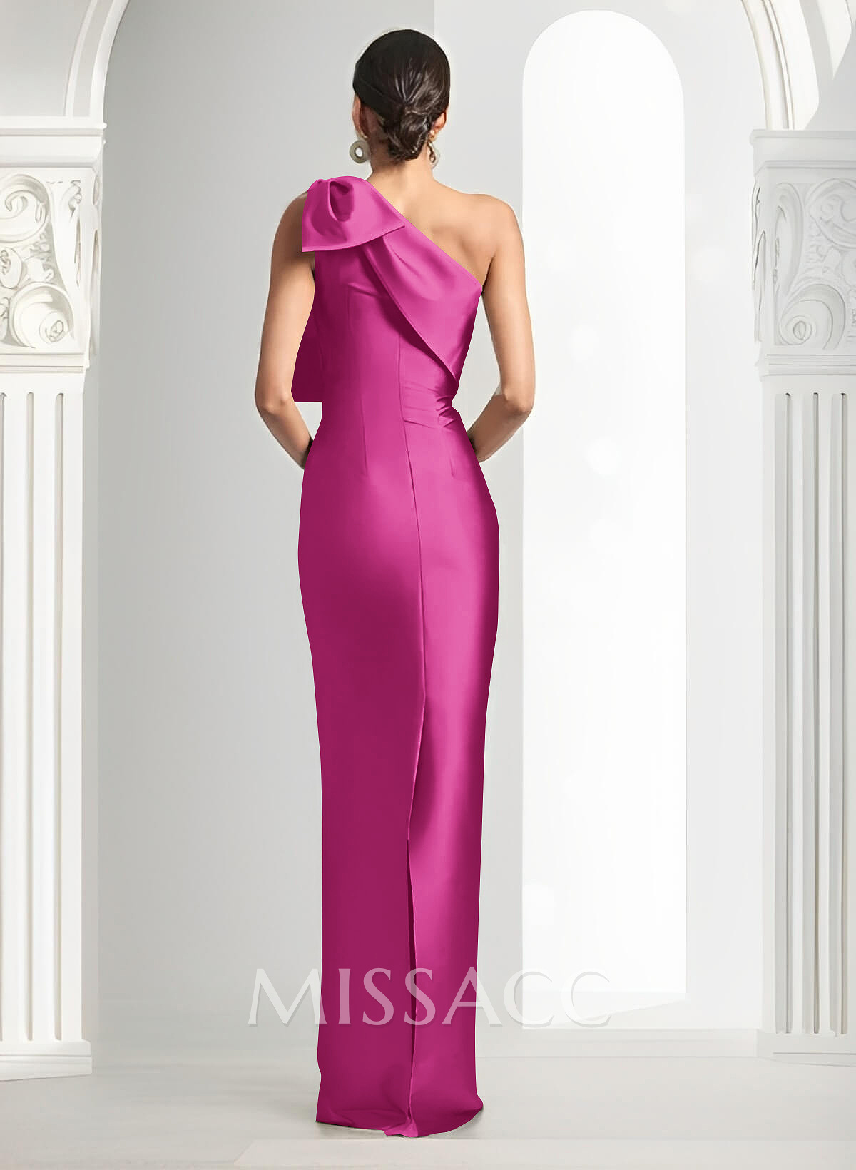 Sheath/Column One-Shoulder Satin Evening Dresses With Bow(s) Sheath/Column One-Shoulder Satin Evening Dresses With Bow(s)