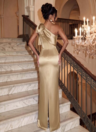 Sheath/Column One-Shoulder Satin Evening Dresses With Bow(s)