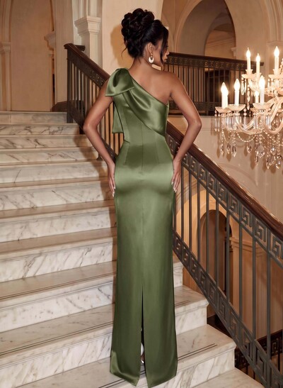 Sheath/Column One-Shoulder Satin Evening Dresses With Bow(s)