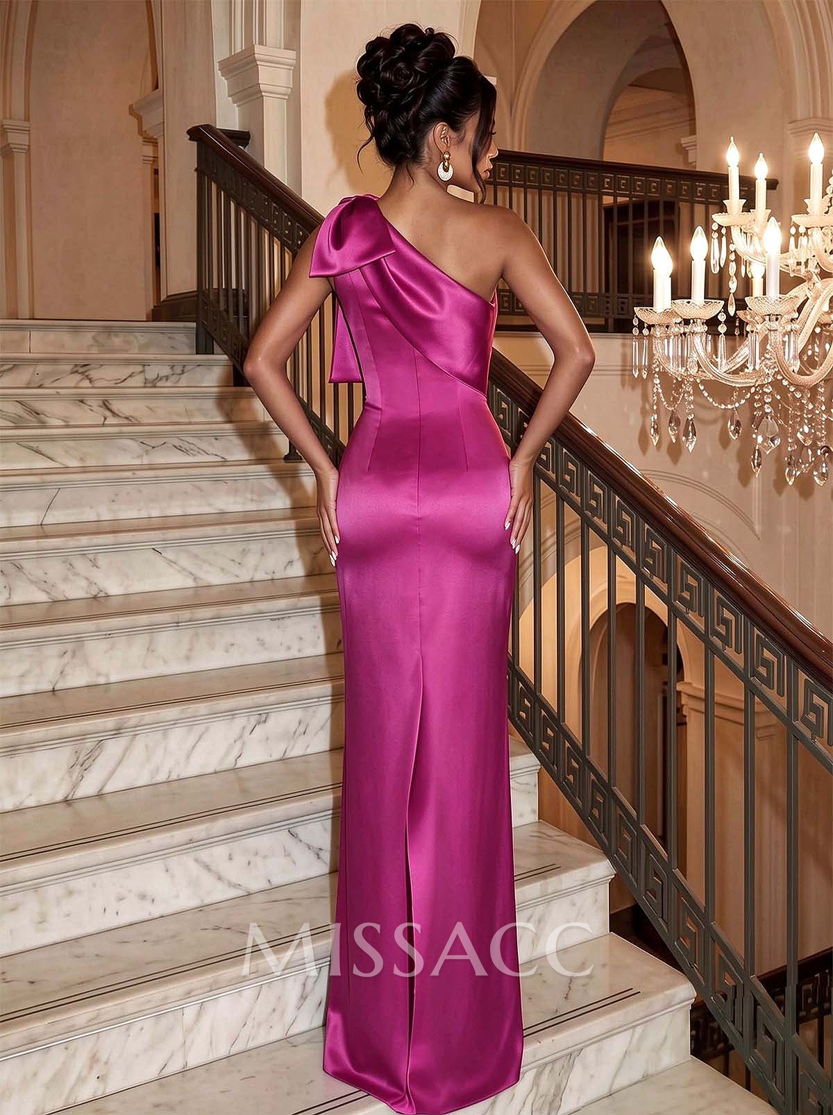Sheath/Column One-Shoulder Satin Evening Dresses With Bow(s)