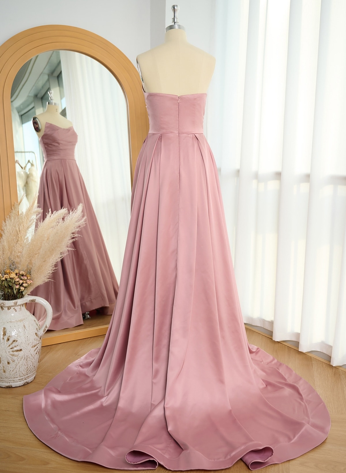 A-Line Sleeveless Sweep Train Charmeuse Evening Dresses With Split Front