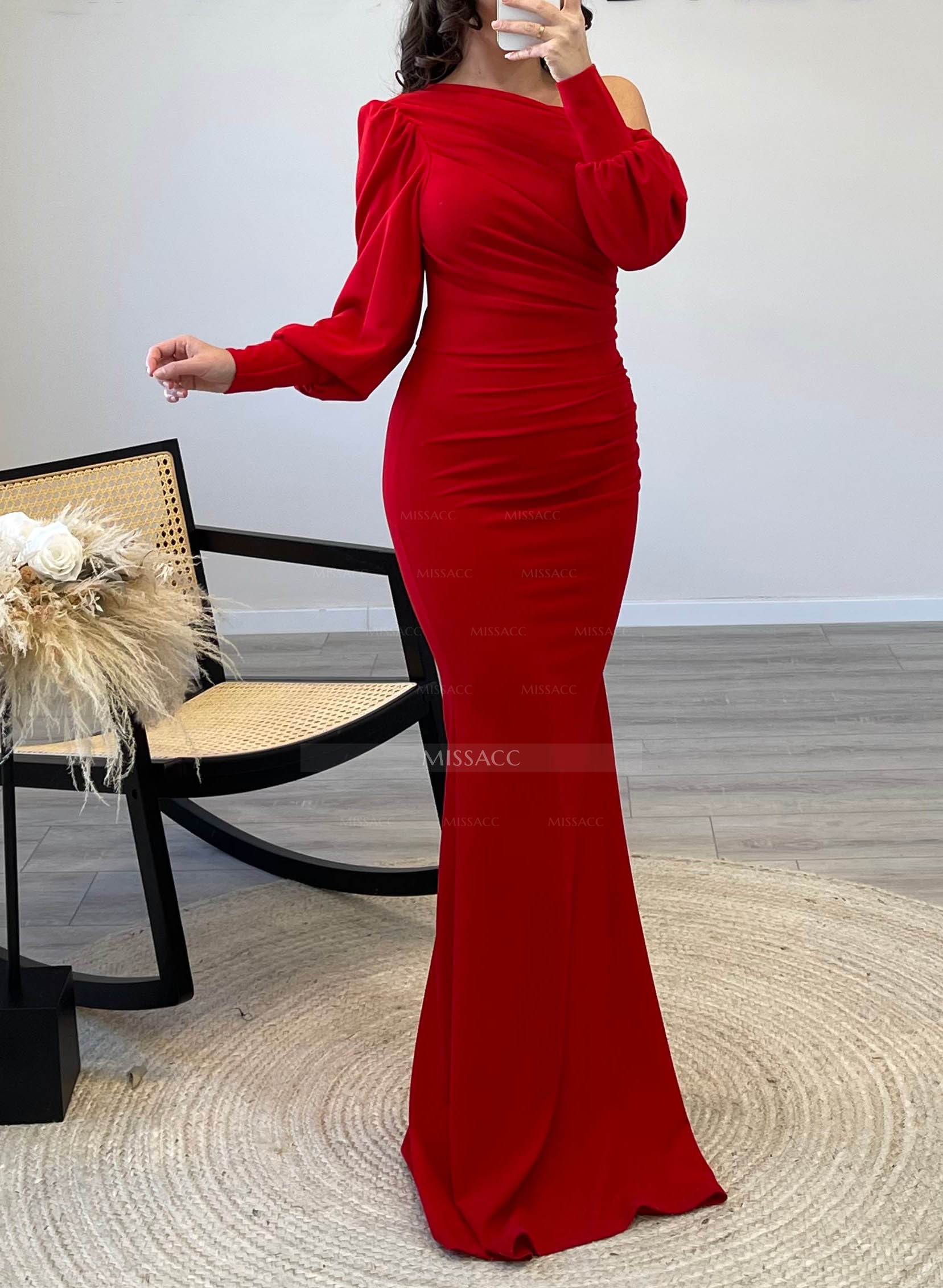 Cold Shoulder Long Sleeves Trumpet/Mermaid Simple Evening Dresses