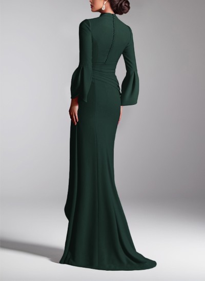 Sheath/Column V-Neck Long Sleeves Elastic Satin Evening Dresses