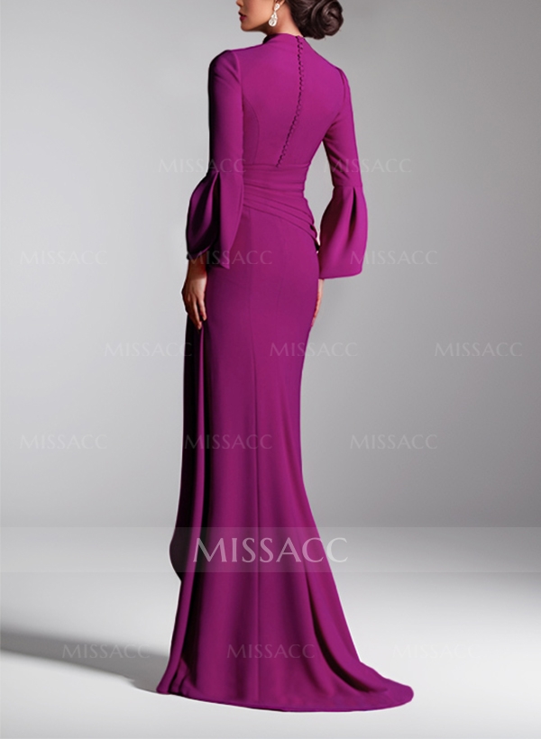 Sheath/Column V-Neck Long Sleeves Elastic Satin Evening Dresses