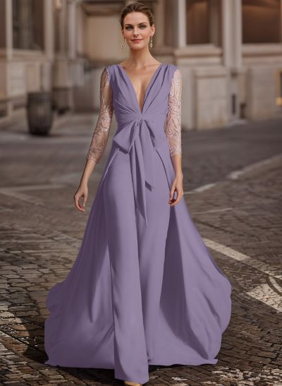 Jumpsuit/Pantsuit V-Neck Lace Sleeves Evening Dresses