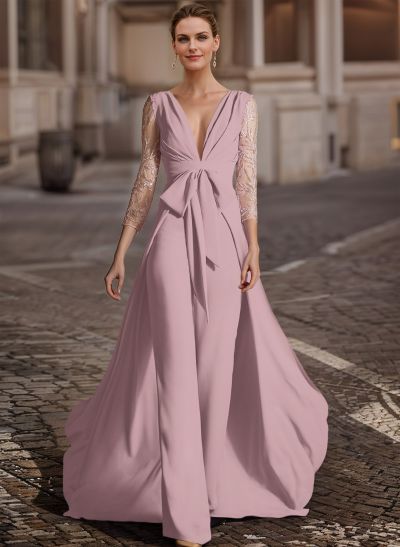 Jumpsuit/Pantsuit V-Neck Lace Sleeves Evening Dresses