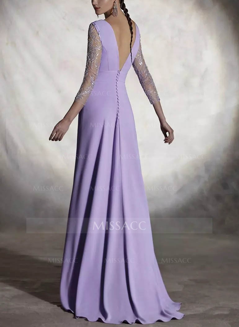 Jumpsuit/Pantsuit V-Neck Lace Sleeves Evening Dresses