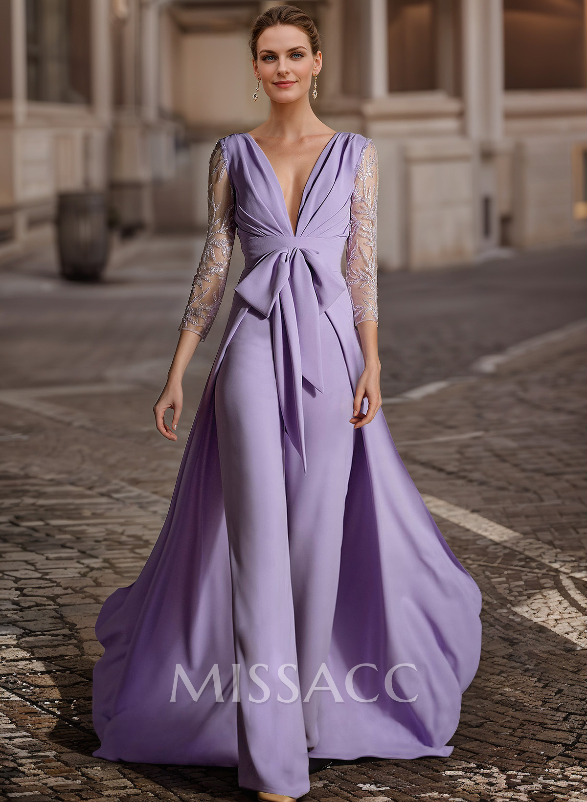 Jumpsuit/Pantsuit V-Neck Lace Sleeves Evening Dresses Jumpsuit/Pantsuit V-Neck Lace Sleeves Evening Dresses