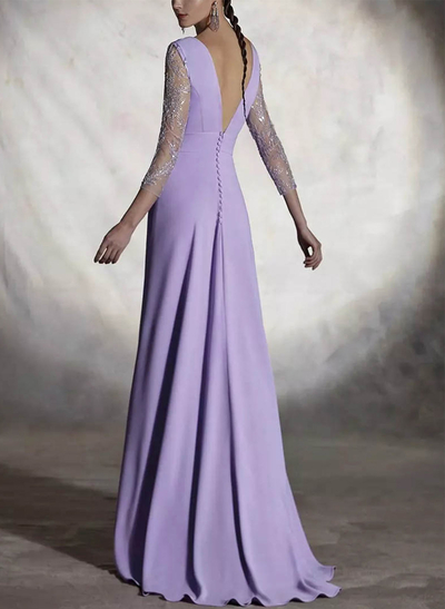 Jumpsuit/Pantsuit V-Neck Lace Sleeves Evening Dresses