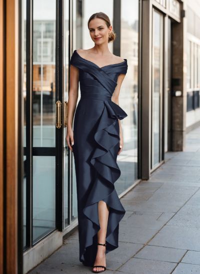 Cap Shoulder Sheath/Column Cascading Ruffles Mother Of The Bride Dresses