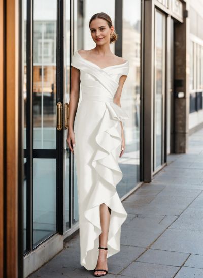 Cap Shoulder Sheath/Column Cascading Ruffles Mother Of The Bride Dresses