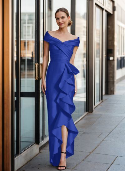 Cap Shoulder Sheath/Column Cascading Ruffles Mother Of The Bride Dresses