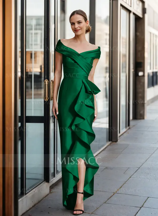 Lace Top Sheath Dress with Cascading Ruffles Sunset