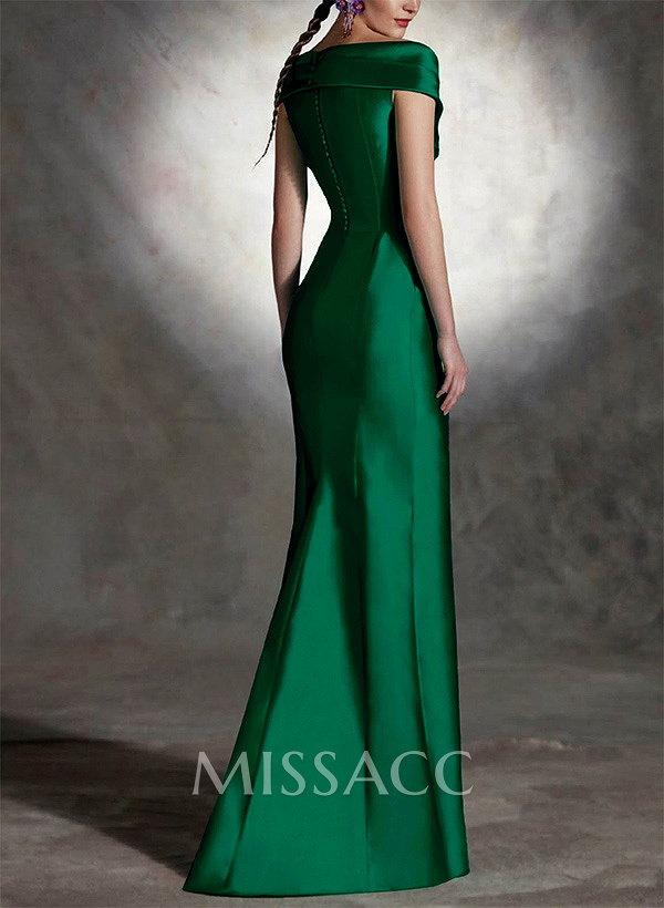 Cap Shoulder Sheath/Column Cascading Ruffles Evening Dresses