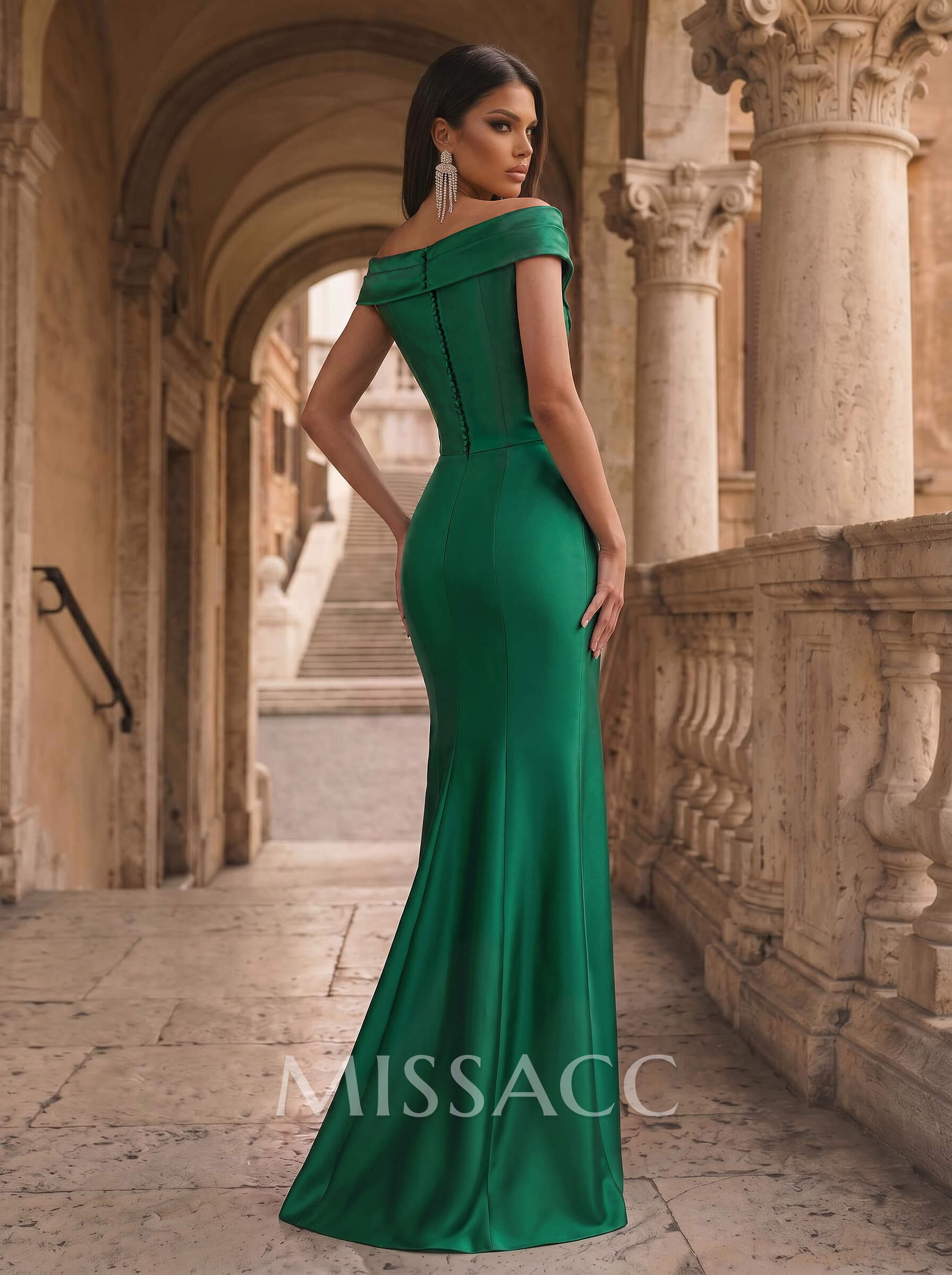 Cap Shoulder Sheath/Column Cascading Ruffles Evening Dresses