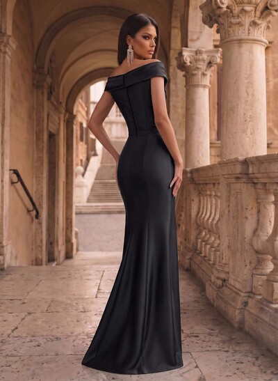 Cap Shoulder Sheath/Column Cascading Ruffles Evening Dresses