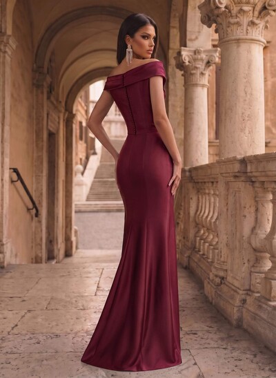 Cap Shoulder Sheath/Column Cascading Ruffles Evening Dresses