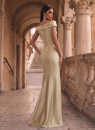 Cap Shoulder Sheath/Column Cascading Ruffles Evening Dresses