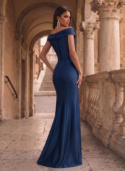 Cap Shoulder Sheath/Column Cascading Ruffles Evening Dresses