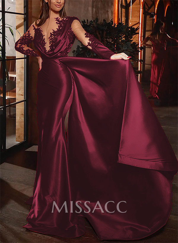 Long Sleeves Lace Cowl Neck Evening Dresses Long Sleeves Lace Cowl Neck Evening Dresses