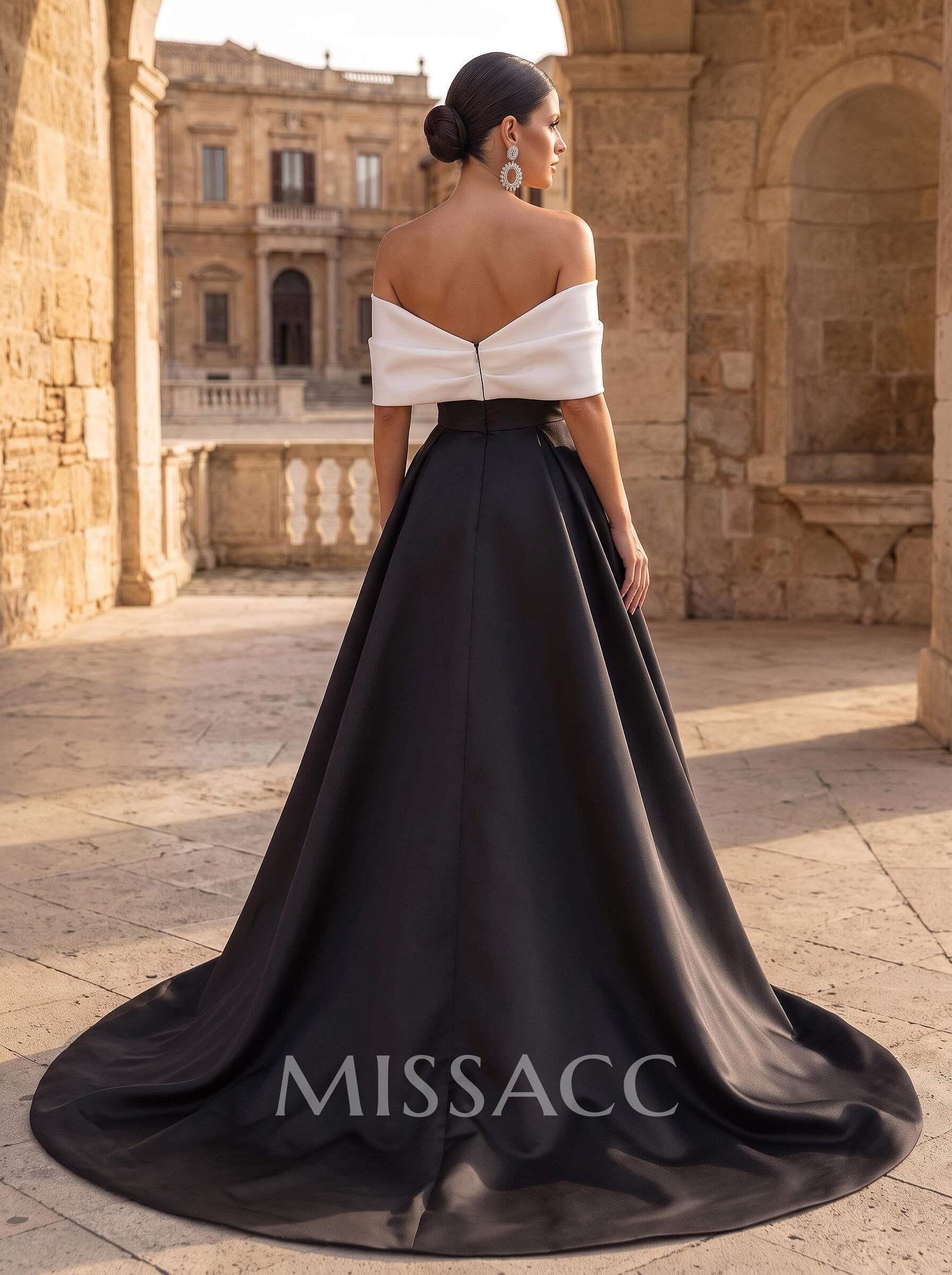 A-Line Off-The-Shoulder Sleeveless Sweep Train Satin Evening Dresses A-Line Off-The-Shoulder Sleeveless Sweep Train Satin Evening Dresses