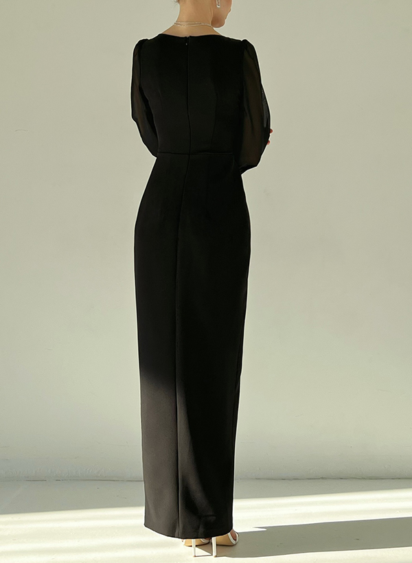 Sheath/Column V-Neck Long Sleeves Ankle-Length Evening Dresses