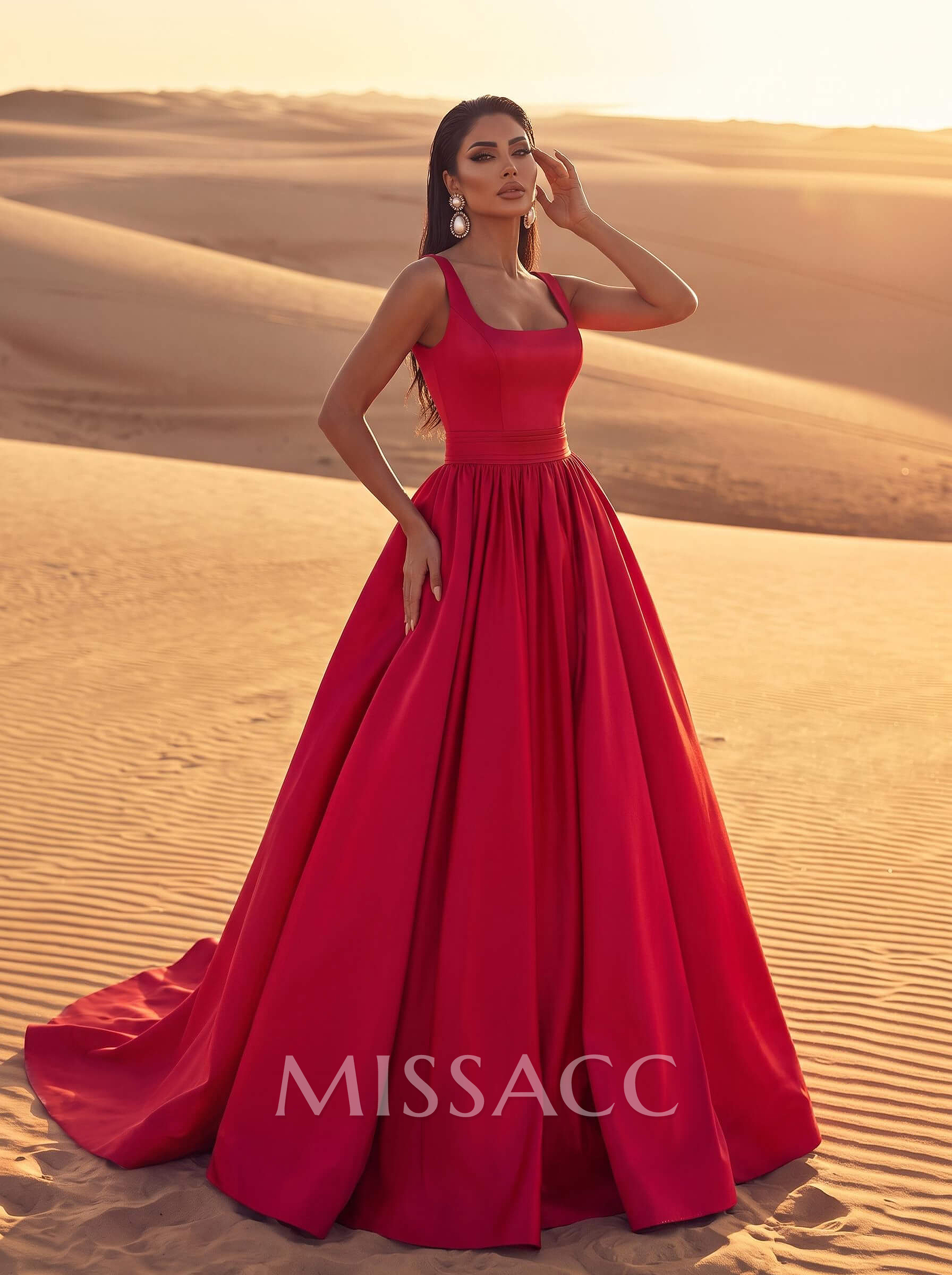 Square Neckline Satin A-Line Evening Dresses
