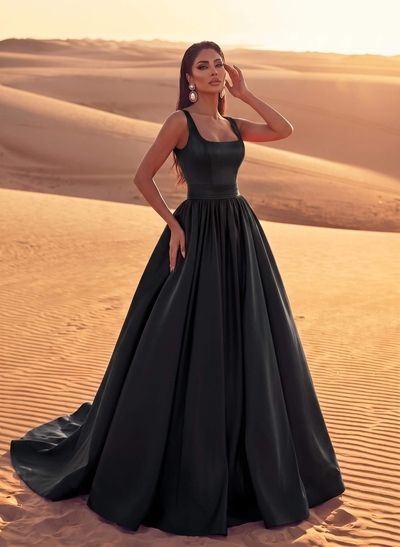Square Neckline Satin A-Line Evening Dresses