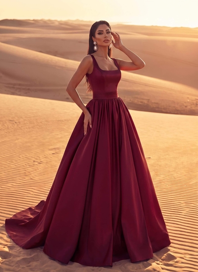 Square Neckline Satin A-Line Evening Dresses