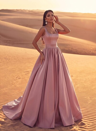 Square Neckline Satin A-Line Evening Dresses