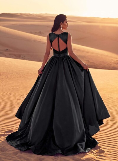 Square Neckline Satin A-Line Evening Dresses