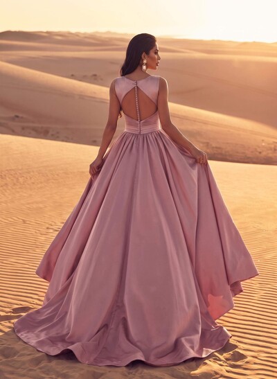 Square Neckline Satin A-Line Evening Dresses