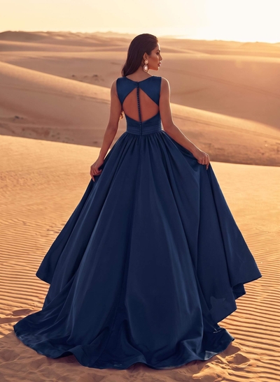 Square Neckline Satin A-Line Evening Dresses