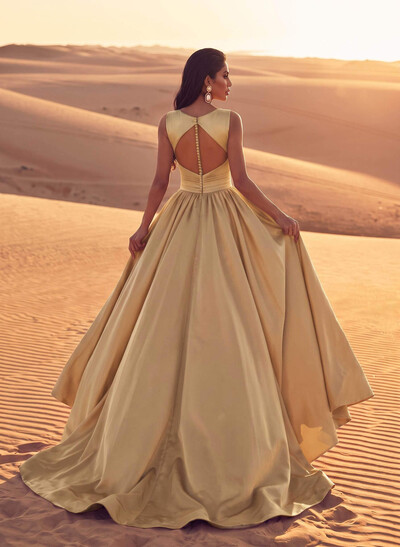 Square Neckline Satin A-Line Evening Dresses