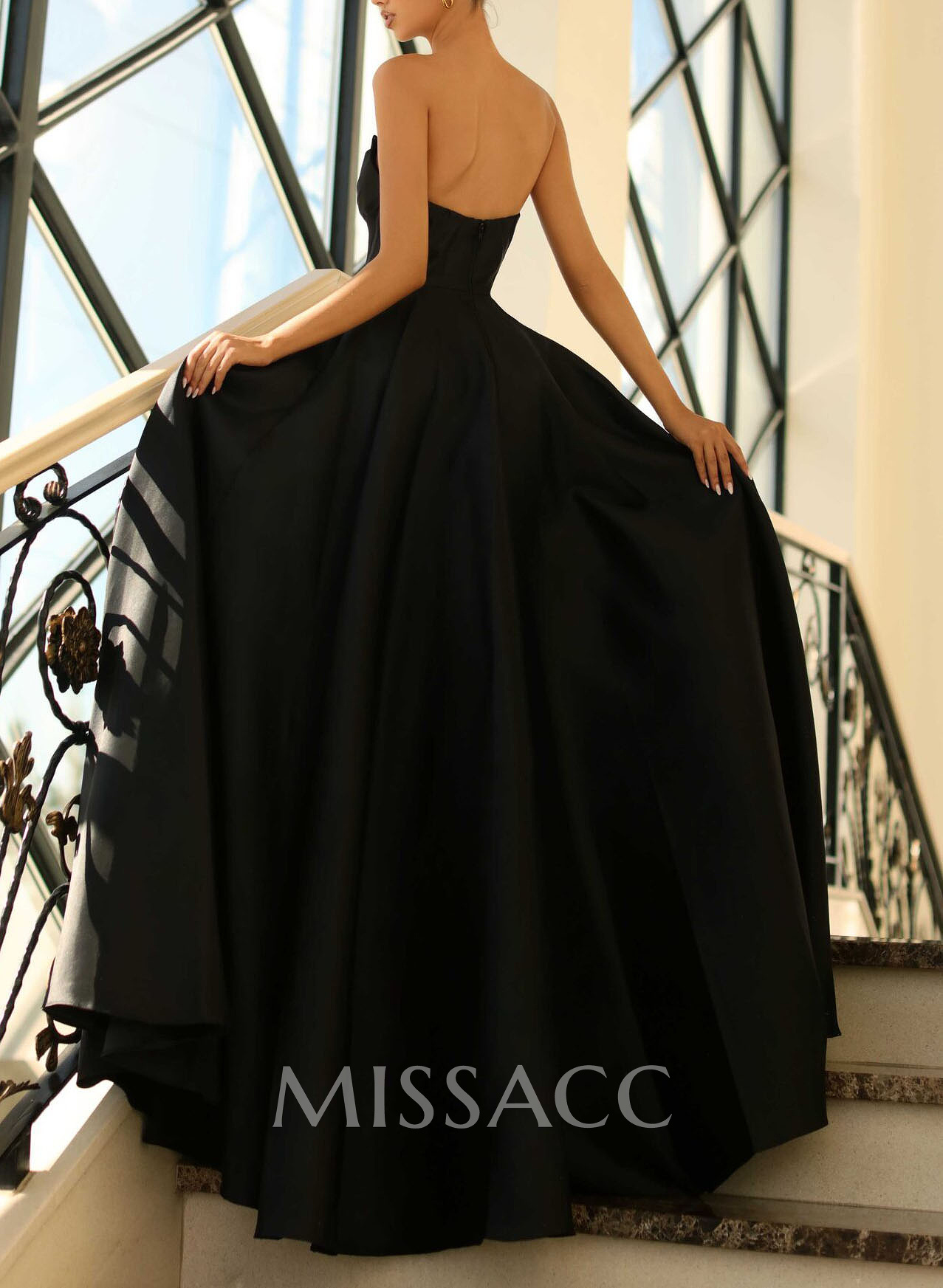 Strapless A-Line Satin Slit Evening Dresses Strapless A-Line Satin Slit Evening Dresses