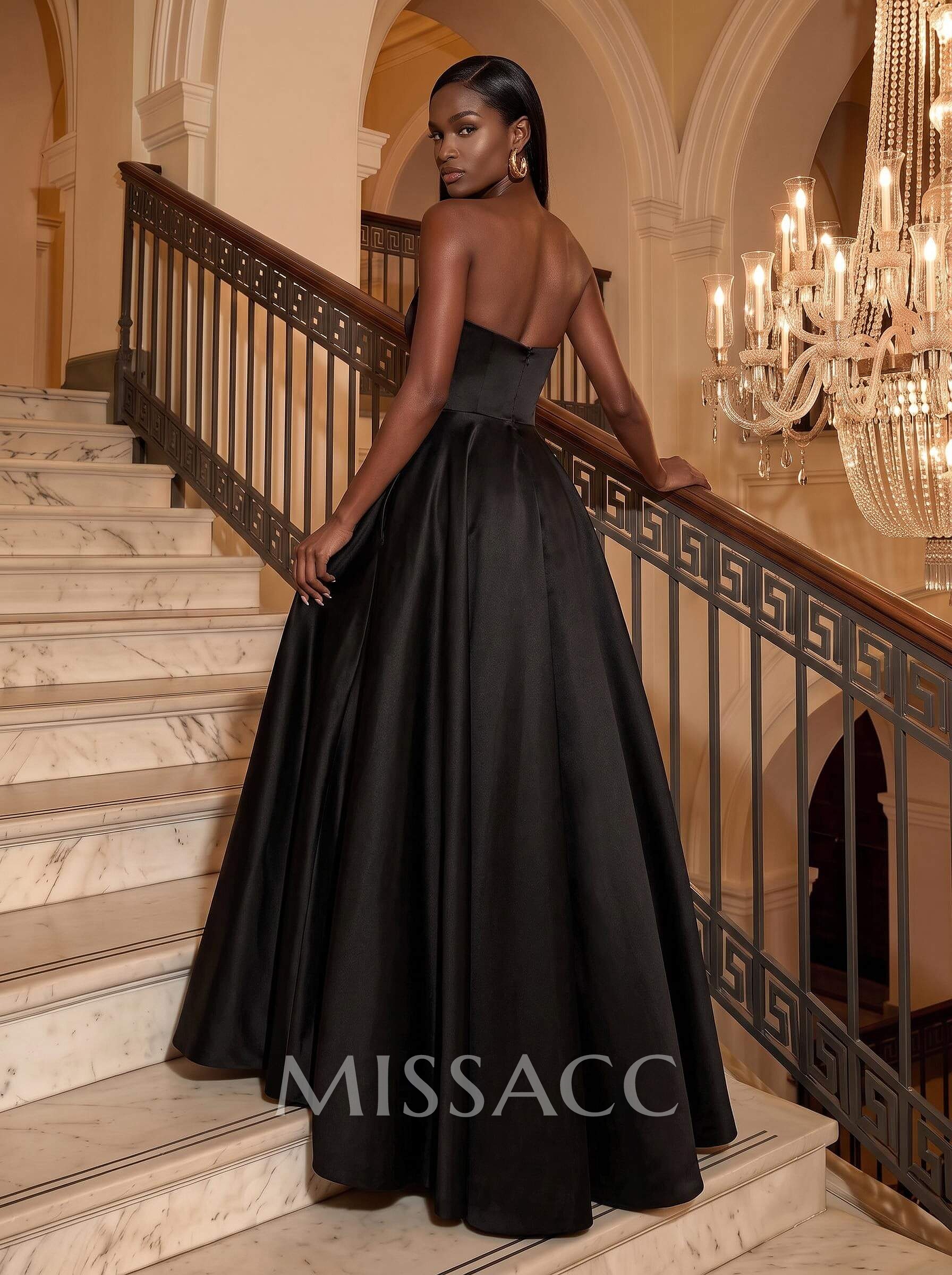 Strapless A-Line Satin Slit Evening Dresses Strapless A-Line Satin Slit Evening Dresses